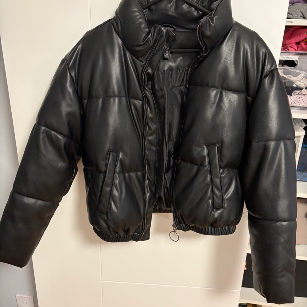 Aqua Black Faux Leather Jacket